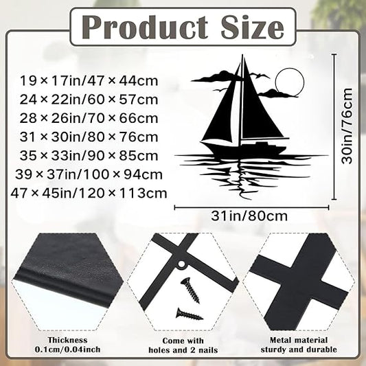 ENJOYOO Sunset Metal Wall Art, Sailboat Metal Wall Decor, Wall Art Sailboats for Living Room, Bathroom, Outdoor (Black, 19×17in/47×44cm, metal wall art)