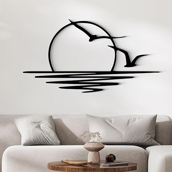 Wita Home Sunset with Seagulls Metal Wall Mounted Art, Handcrafted Metal Home Decor with Static Powder Coating, Eye-Catching Addition to Living Room Decor, Modern Beach Decor for Indoor and Outdoor Spaces, Perfect Housewarming Gift (18 x 9 inches)